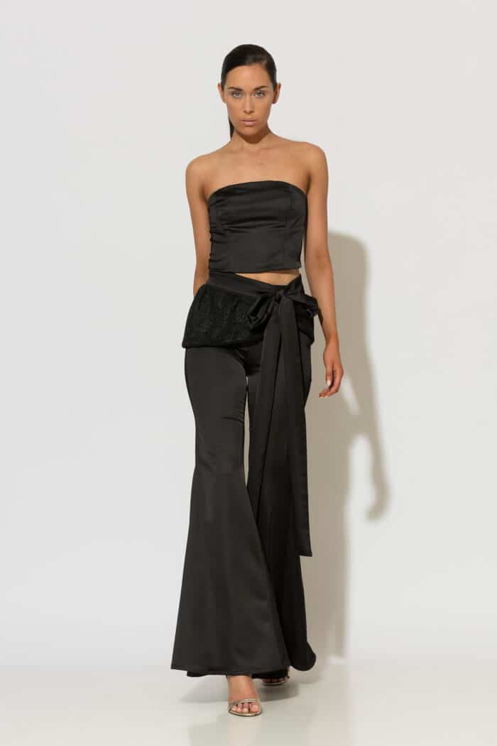 C-THROU Satin High-Waist Flared Trousers