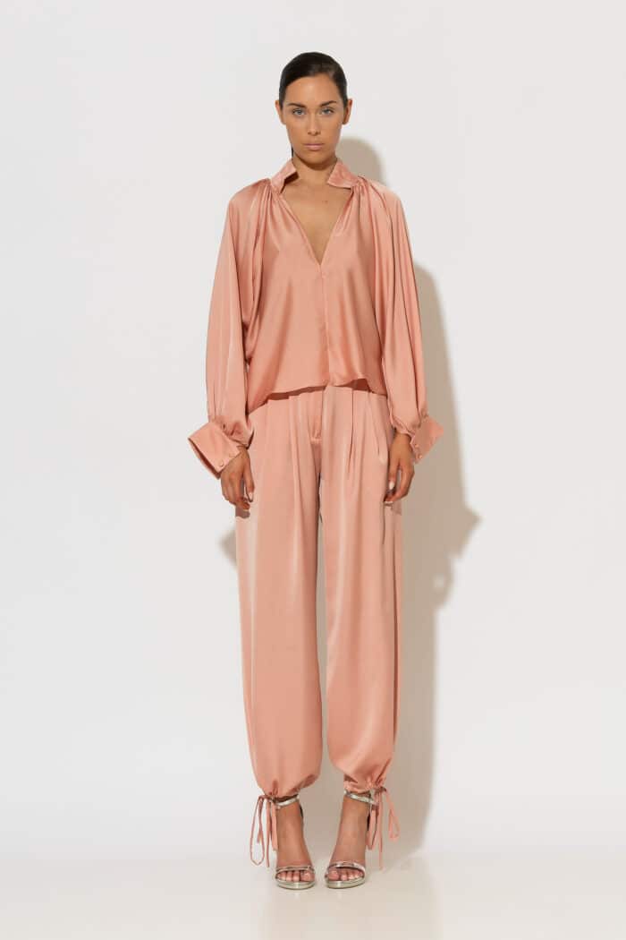 C-THROU Satin Tie Cuff Harem Pants