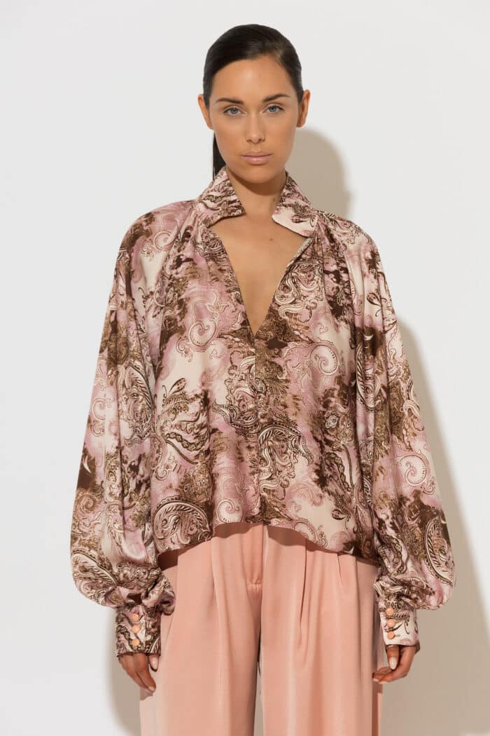 C-THROU Patterned Satin Nirvir Stitch Blouse