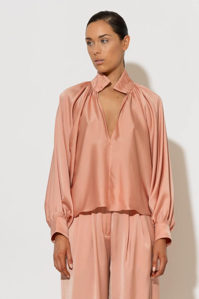 C-THROU Dusty Pink Satin Nirvir Stitch Blouse