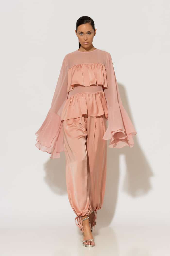 C-THROU Chiffon & Satin Ruffle Blouse