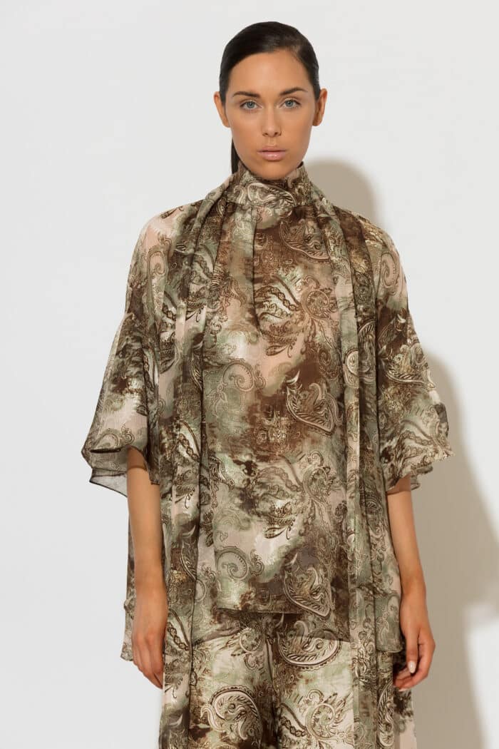 C-THROU Chiffon Printed Tie-Neck Blouse