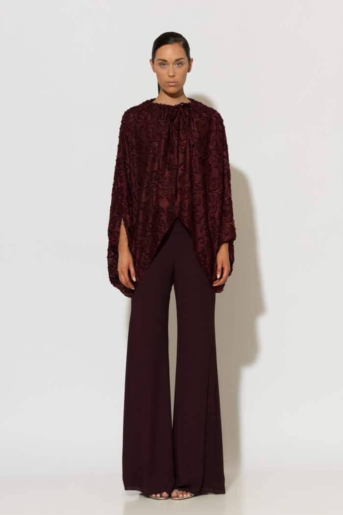 C-THROU | Burgundy Devore Gathered Cape Top