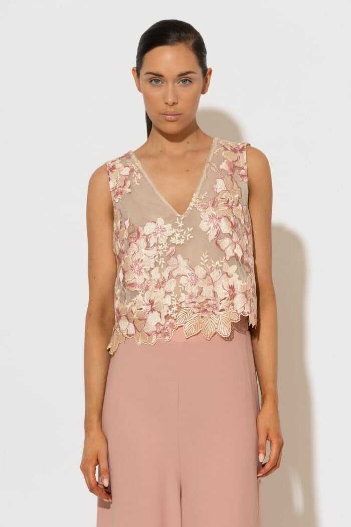 C-THROU Appliqué Lace Sleeveless Crop Top