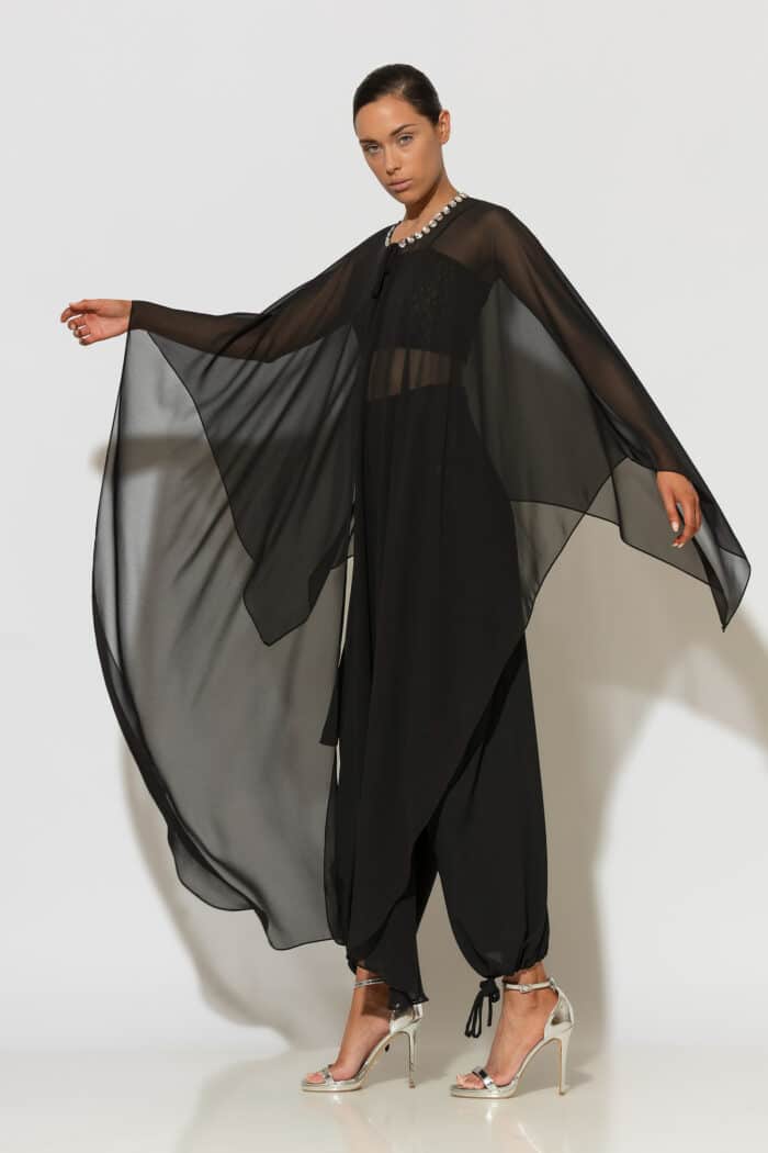 C-THROU Crystal-Embellished Chiffon Cape Top