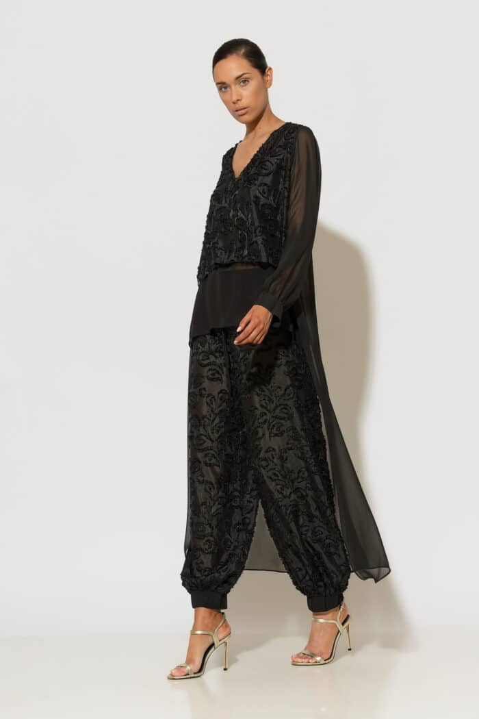 C-THROU Black Chiffon & Devore Asymmetric Tunic