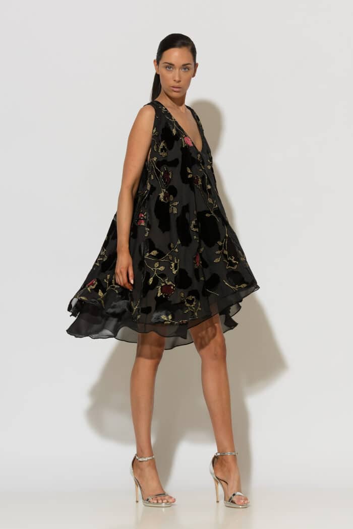 Black Layered Velvet Devoré Mini Dress