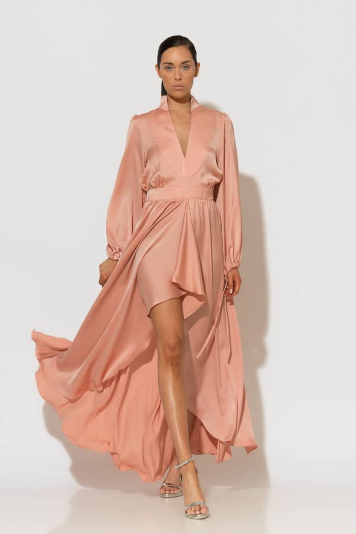 C-THROU Asymmetrical Satin Maxi Dress