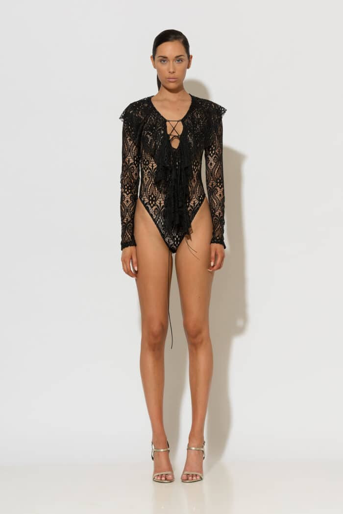 Ruffled Long Sleeve Lace Bodysuit
