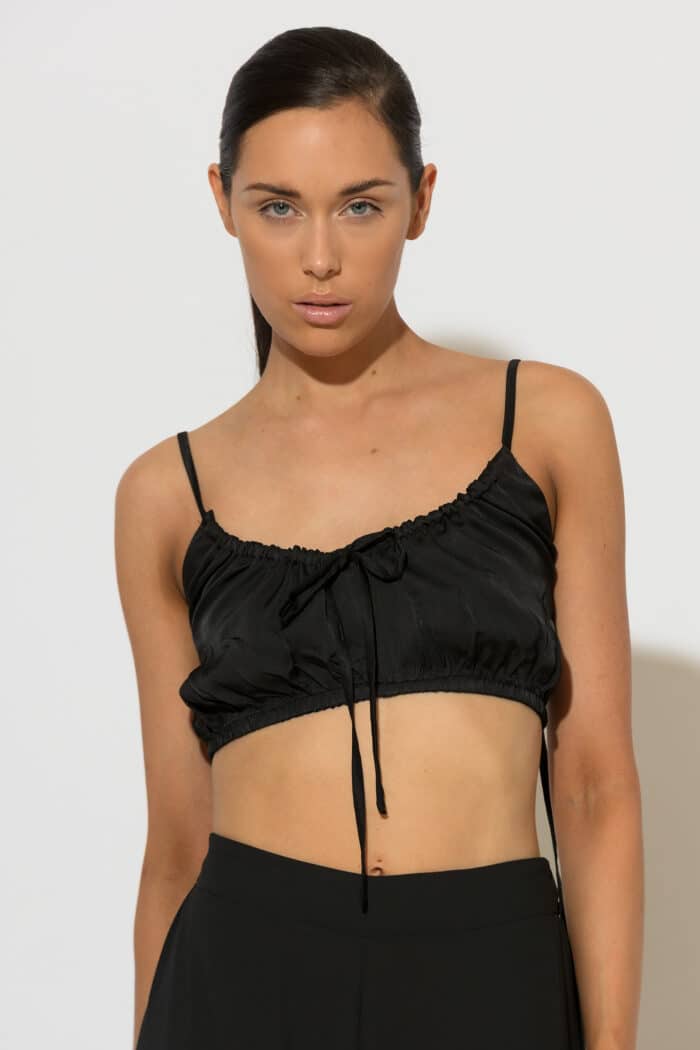 Black Spaghetti Strap Satin Crop Top