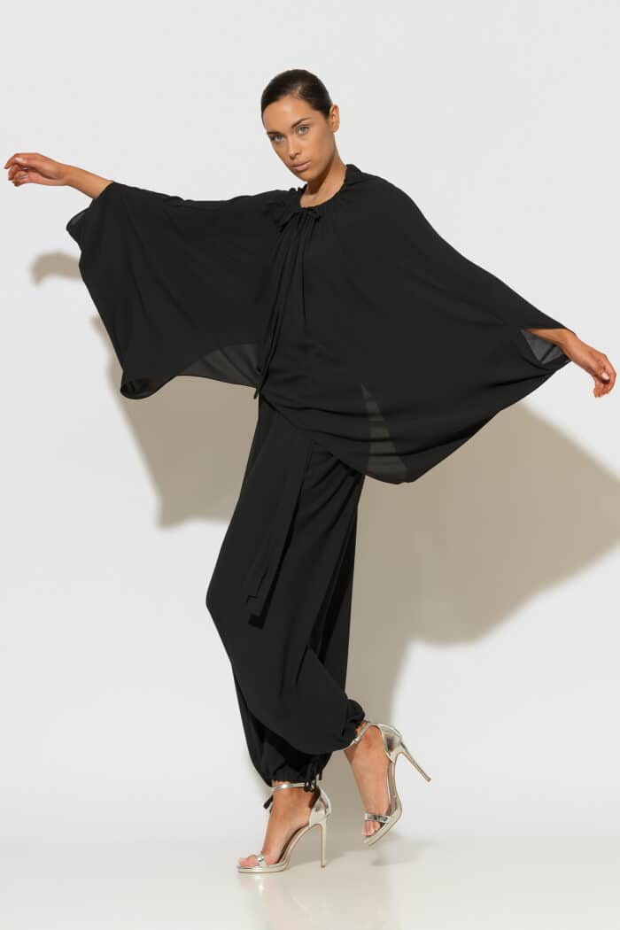 C-THROU Crepe Georgette Gathered Cape Top