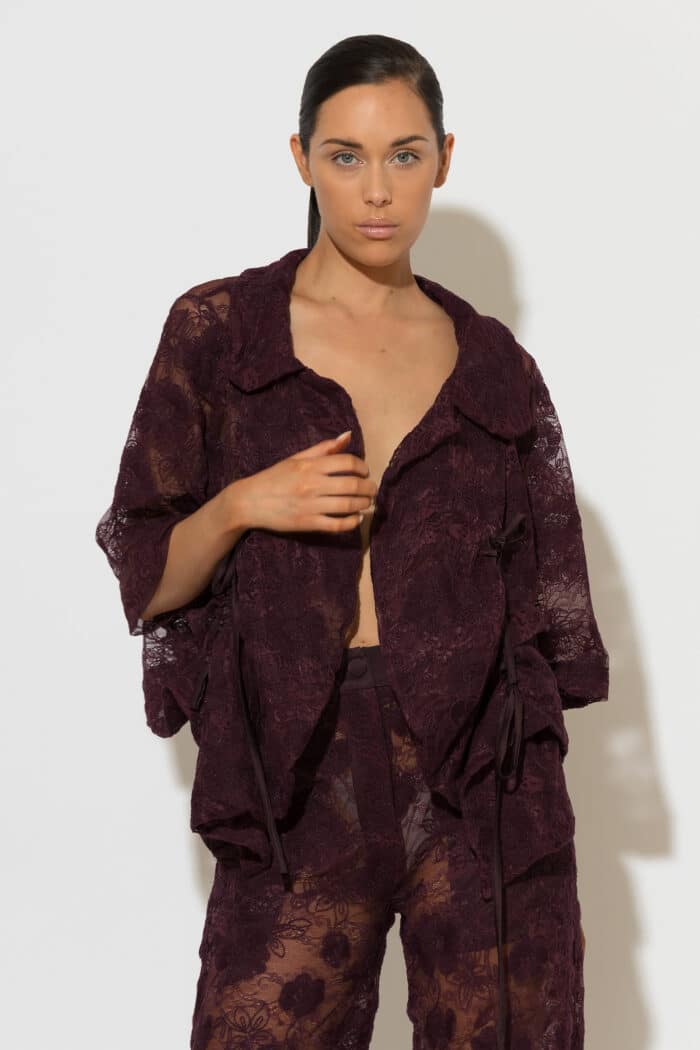 C-THROU Cropped bordeaux Lace Bolero Jacket