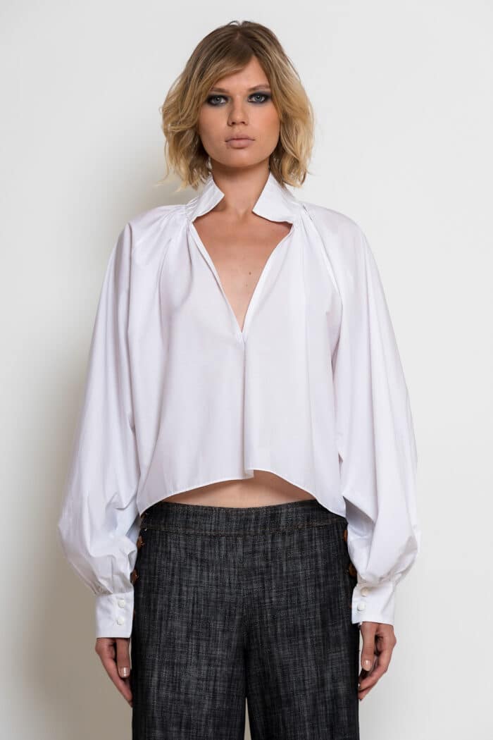 White Cotton Poplin Pin Tuck Stitch Blouse