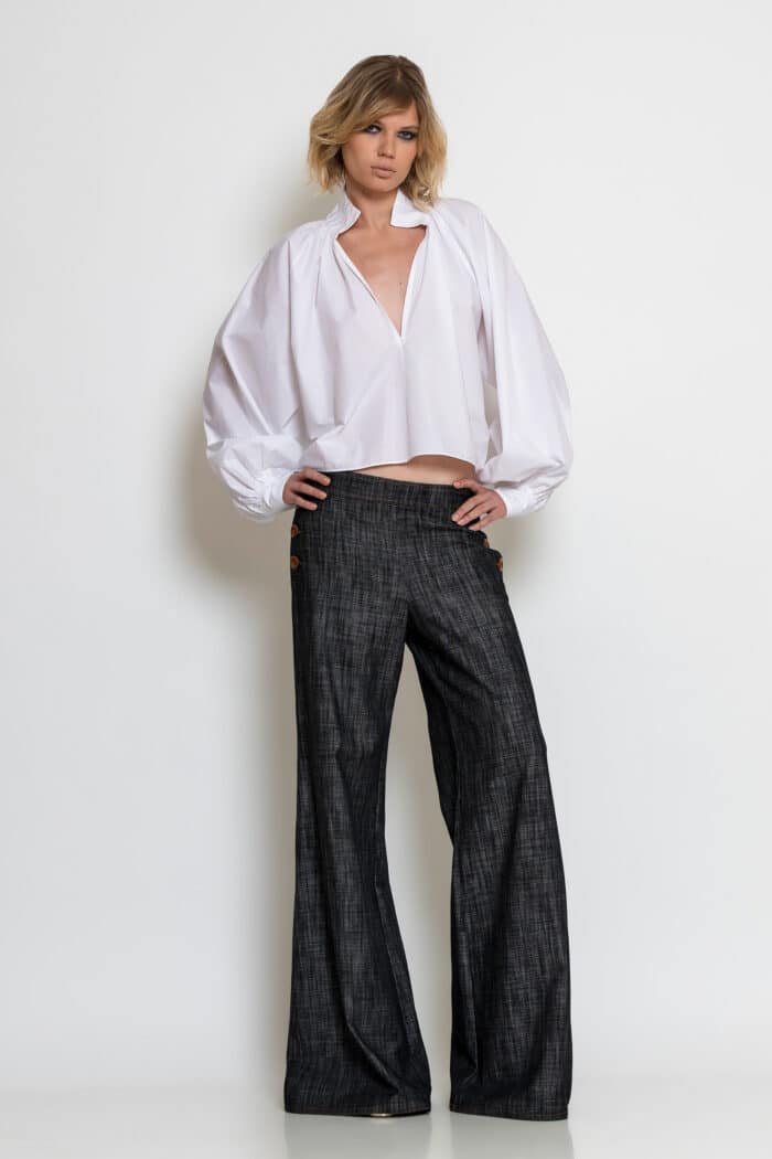 White Cotton Poplin Pin Tuck Stitch Blouse