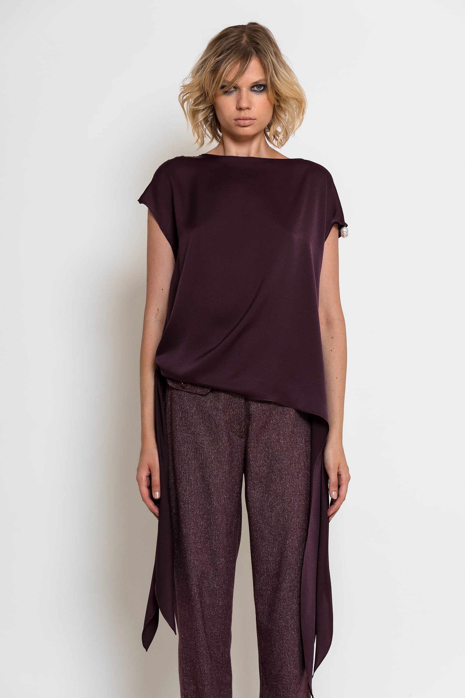 c-throu-2604049-satin-side-tie-top-pearl-embellishment-11 Brown Satin Side-Tie Top with Pearl Embellishment
