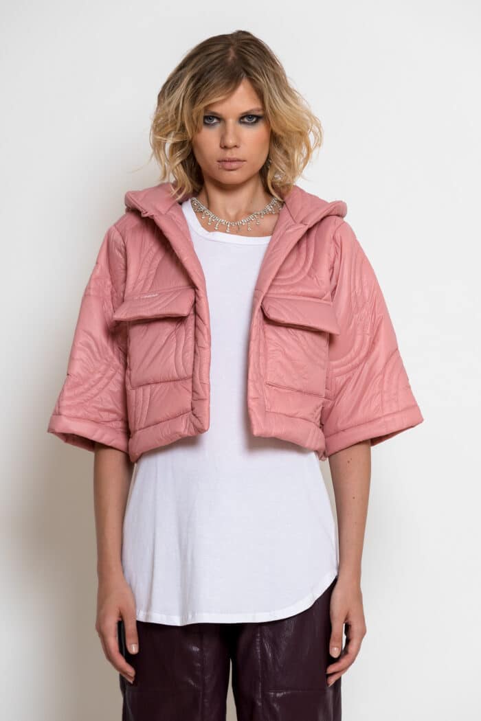 Cropped Hooded Pink Puffer Bolero Jacket