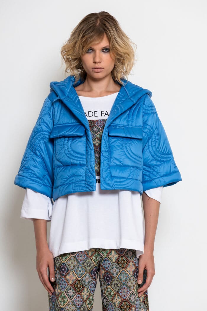 Blue Cropped Hooded Puffer Bolero