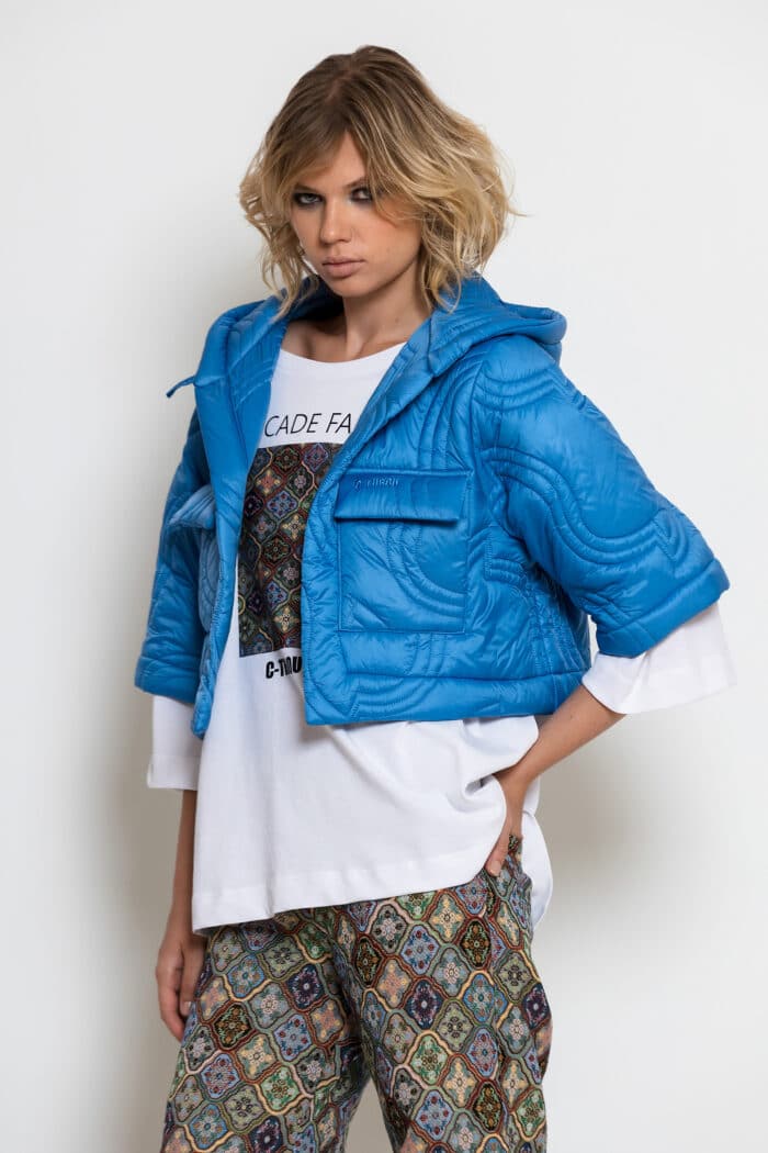 Blue Cropped Hooded Puffer Bolero