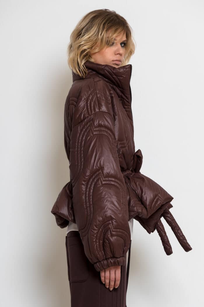 Brown Quilted Peplum Puffer Jacket