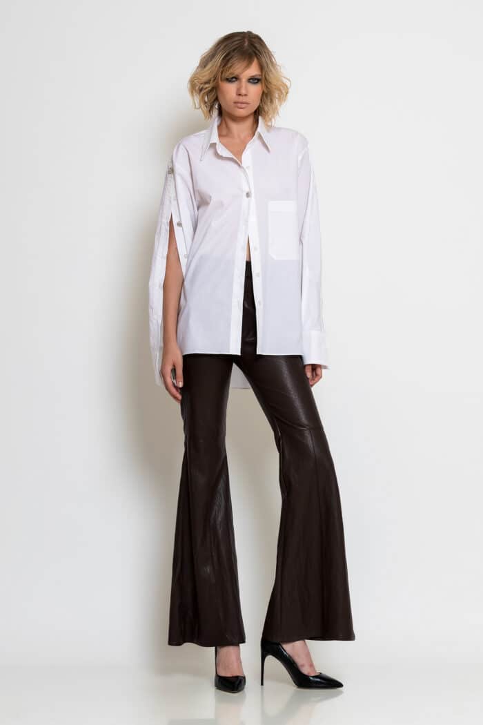 White Cotton Poplin Shirt with Strass Buttons