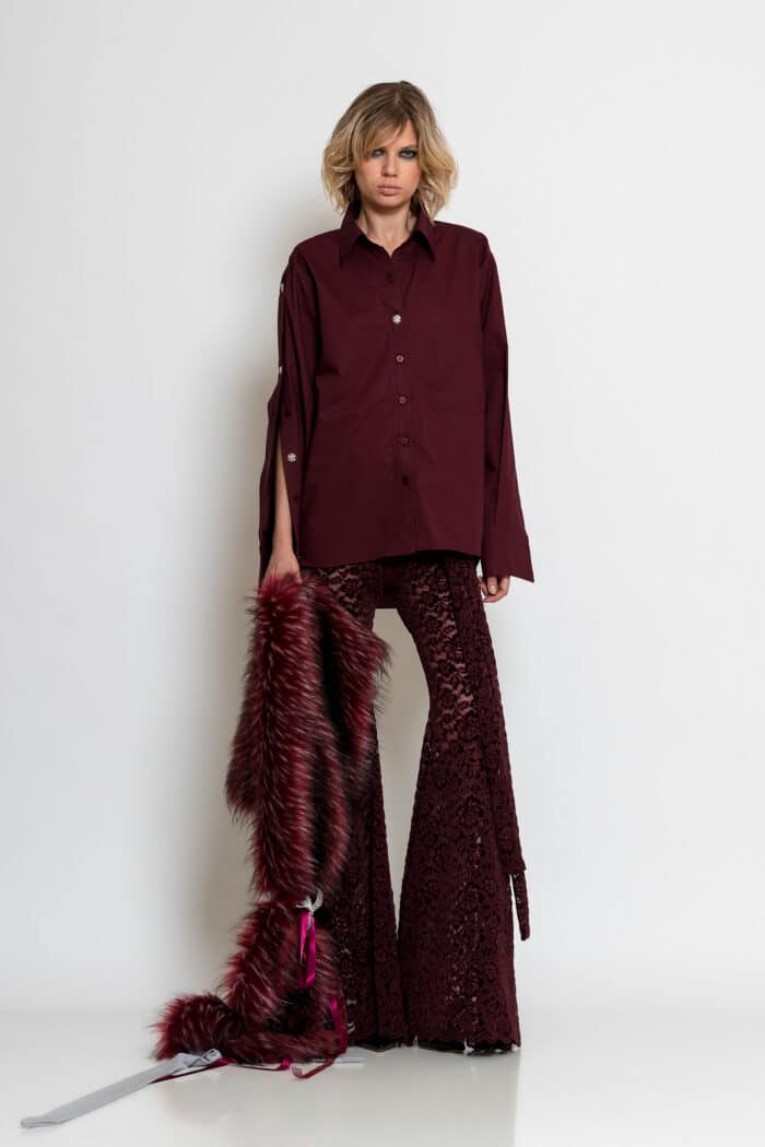 Bordeaux Cotton Shirt with Strass Buttons