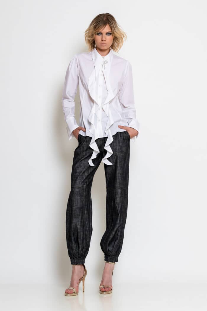 Balloon Denim Trousers With white Shirt