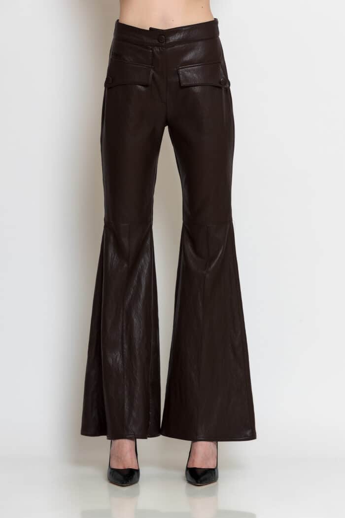 Faux Leather Flared Trousers