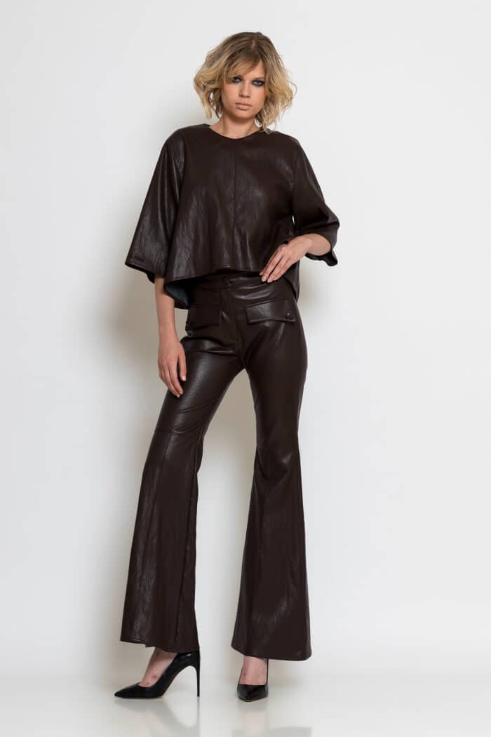 Faux Leather Flared Trousers