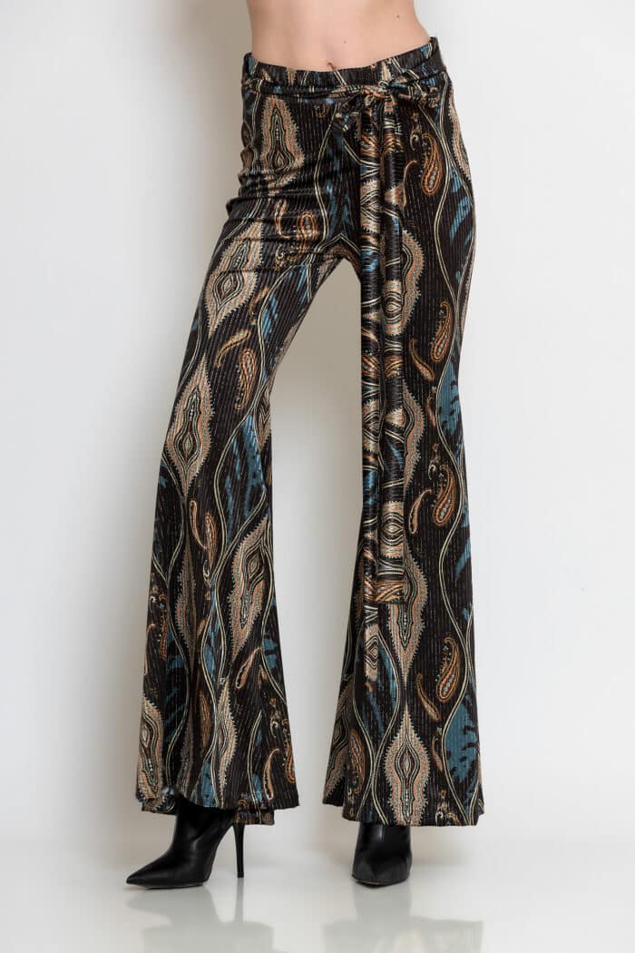 Multicolour Metallic Velvet Flared Pants with Abstract Pattern