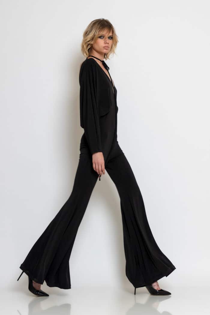 Black Super Jersey Flared Jumpsuit