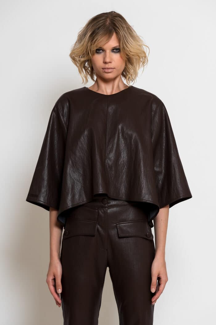 Brown Cropped Faux Leather Top