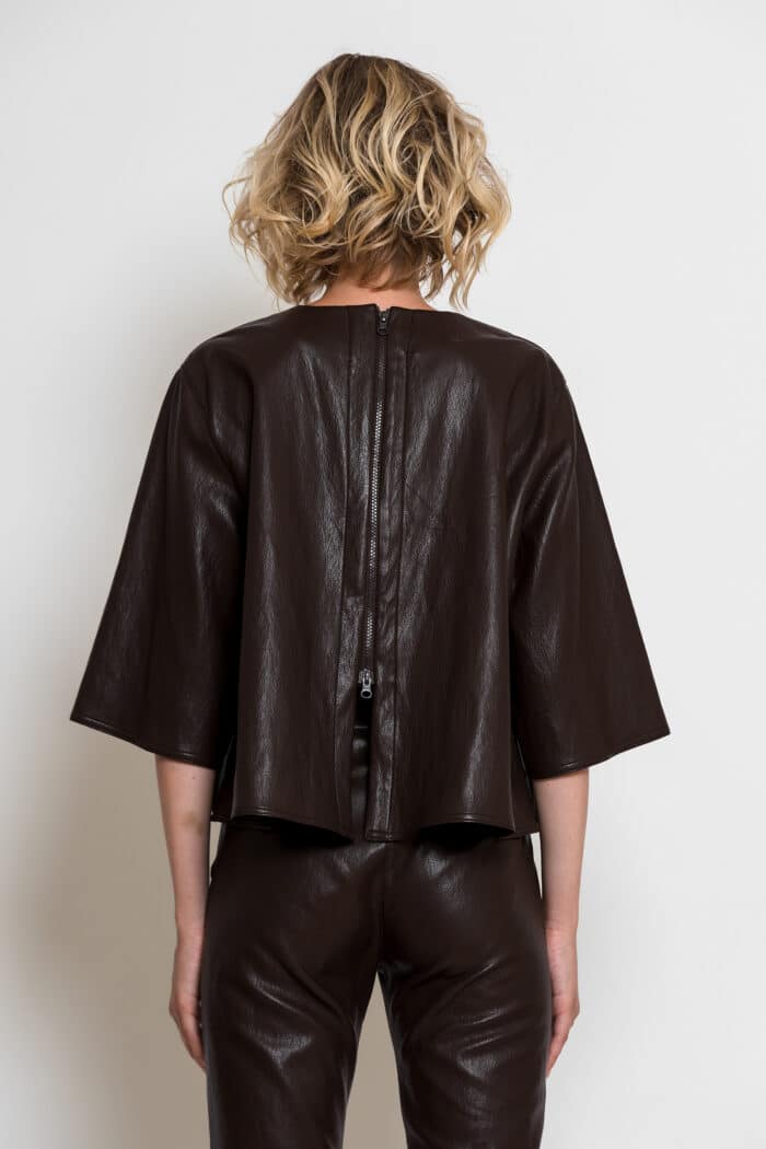 Brown Cropped Faux Leather Top