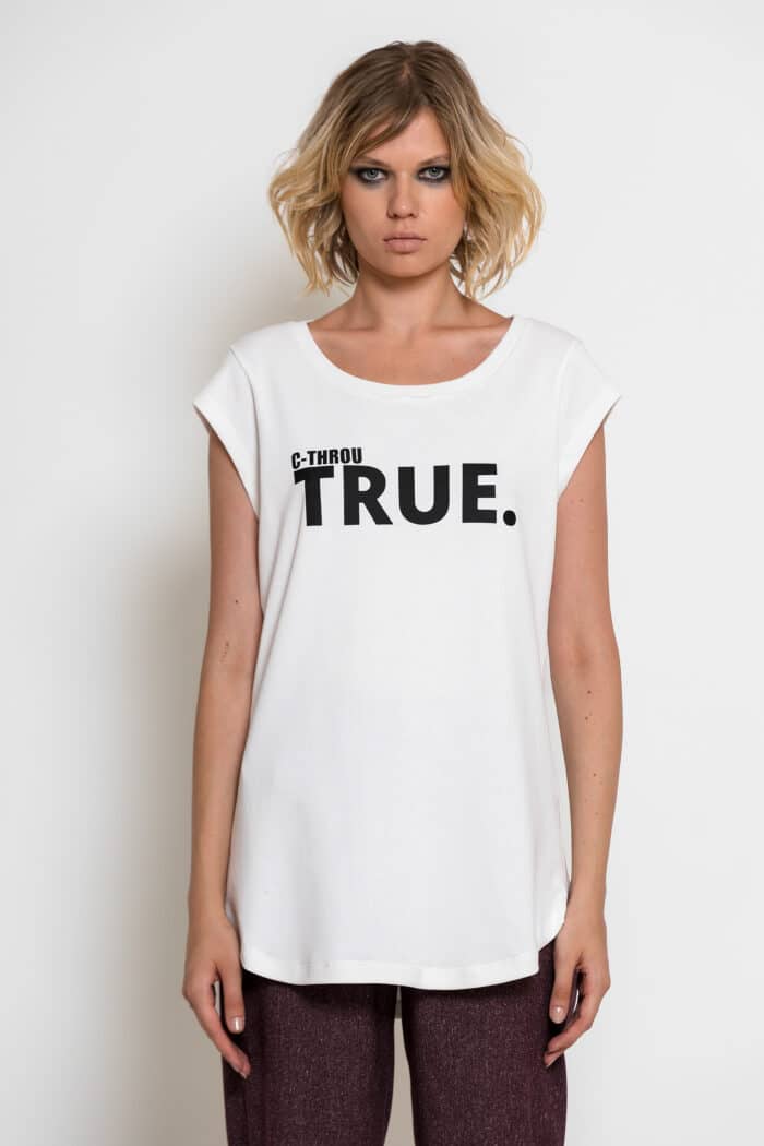 White Cotton T-Shirt with TRUE Logo Print