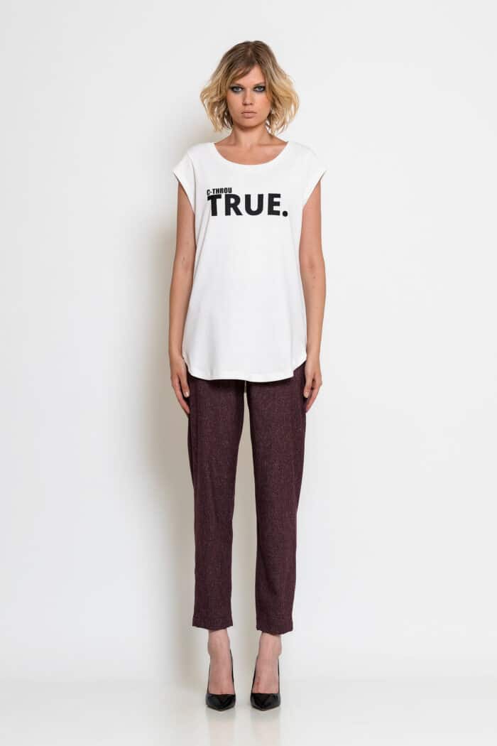 White Cotton T-Shirt with TRUE Logo Print