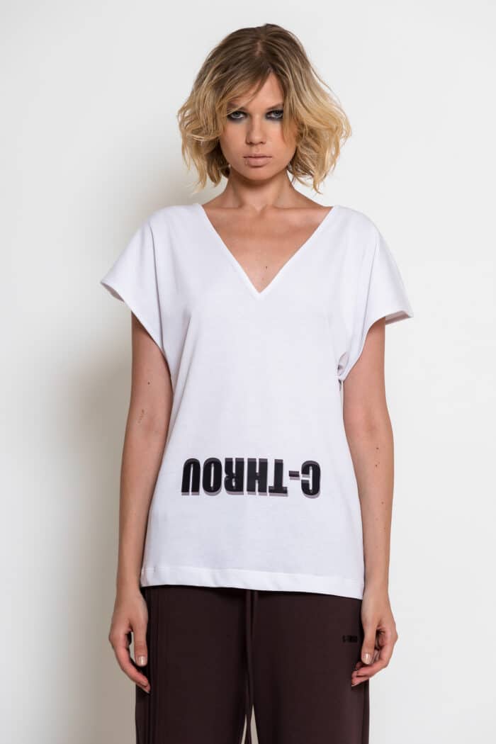 White V-Neck T-Shirt with C-THROU Logo