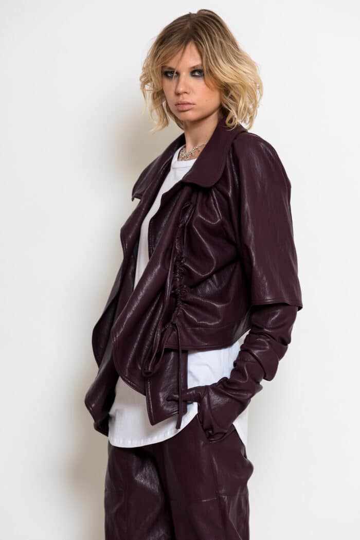 Bordeaux Asymmetric Faux-leather Jacket
