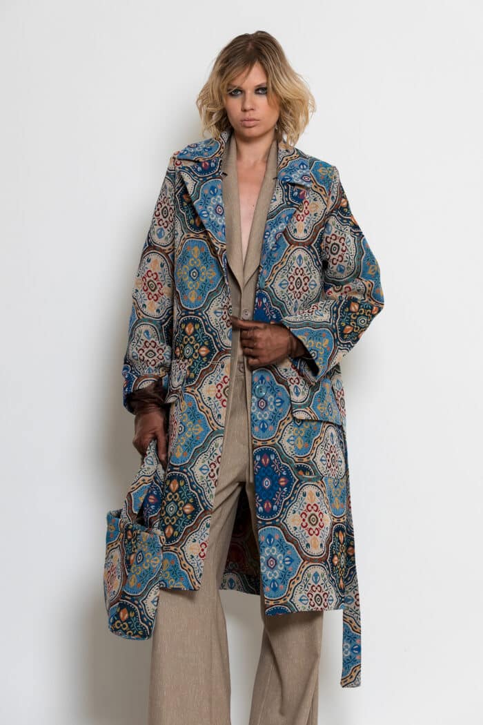 Multicolor Brocade Midi Coat
