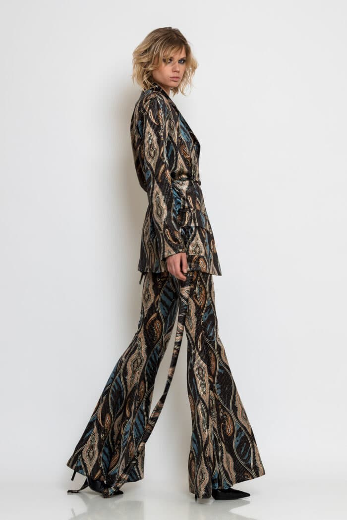 Metallic Velvet Oversized Blazer with Tie Belt
