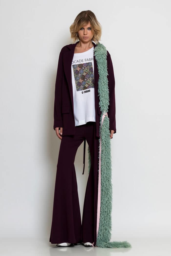 Bordeaux Stretch Crepe Oversized Blazer with Tie Belt
