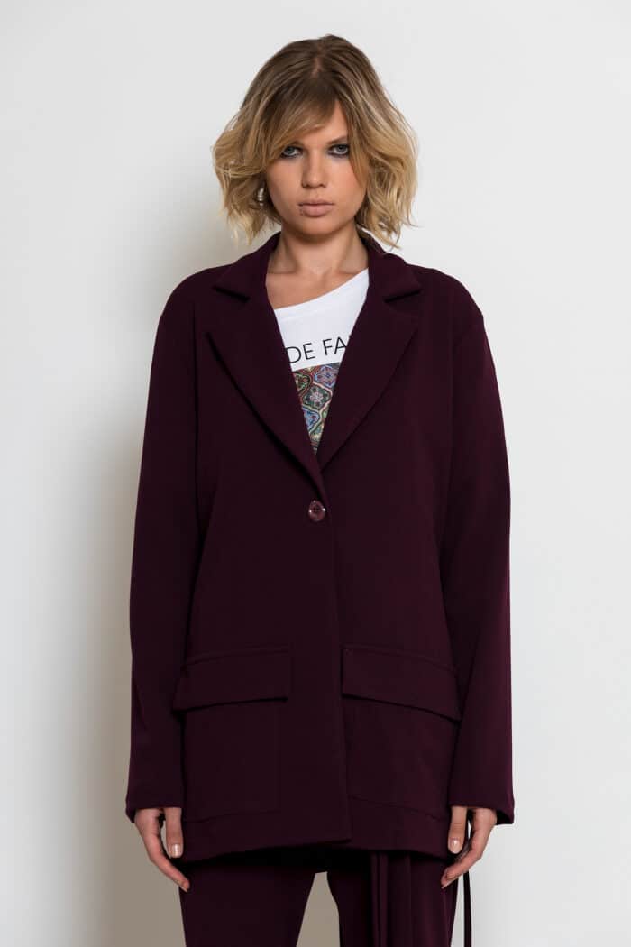 Bordeaux Stretch Crepe Oversized Blazer with Tie Belt