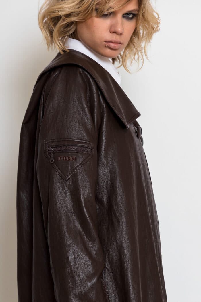 Brown Midi Faux Leather Coat