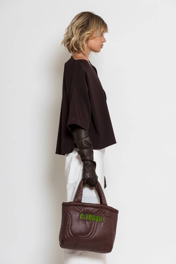 Small Brown Quilted Puffer Tote Bag