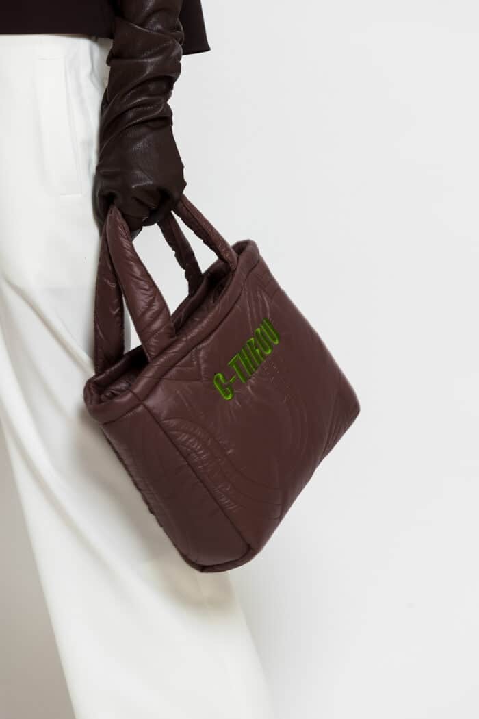 Small Brown Quilted Puffer Tote Bag
